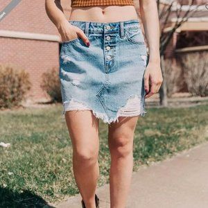 KanCan Signature Size M Distressed Button Fly High Rise Denim Mini Skirt